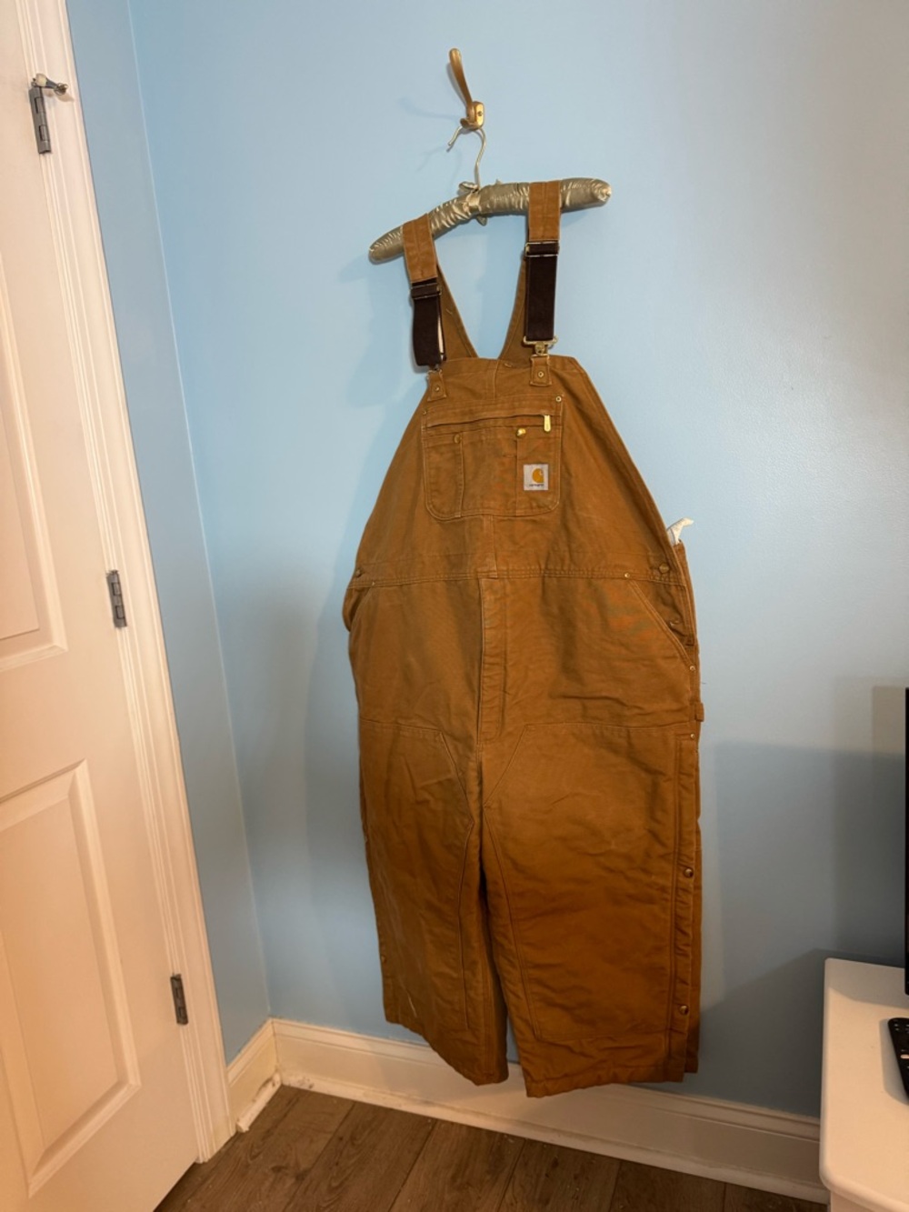Carhartt Tan Double-Knee Duck Canvas Overalls with Side Zippers – Men’s W48–50